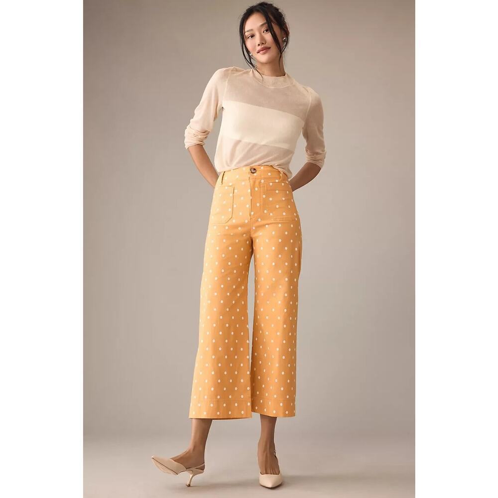 NWD Maeve The Colette Cropped Wide-Leg Pants Size 24 Tall Gold Polka Dot #7F408